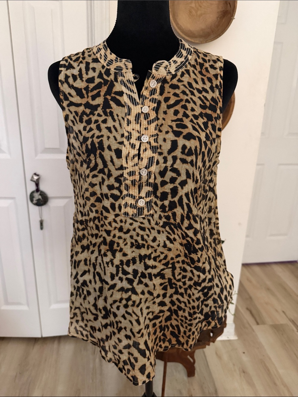 Banana Republic Leopard Print Button-Henley Camisole - Beige & Black
